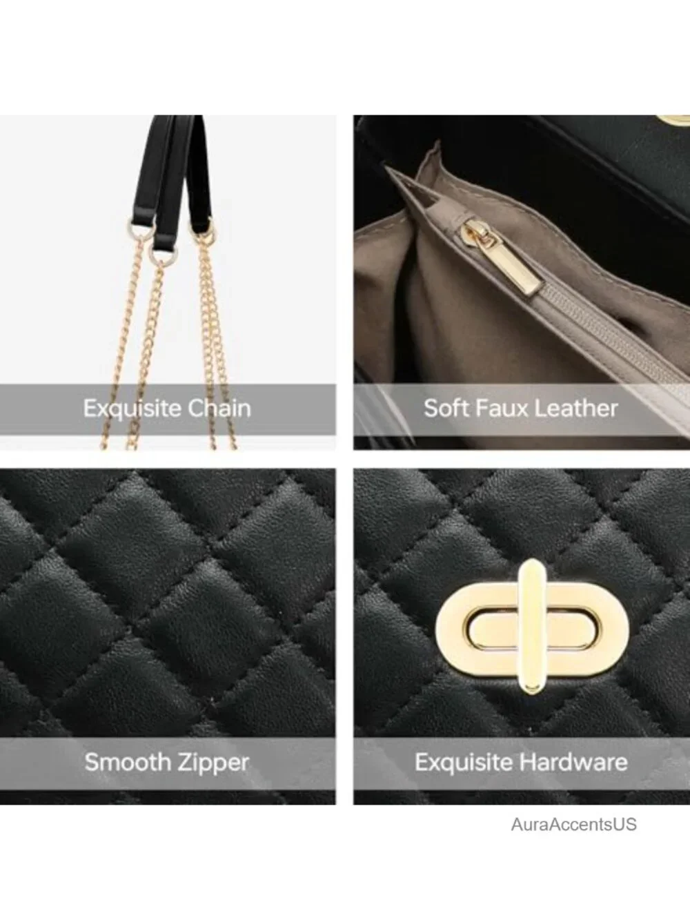 Quilted Vegan Leather Crossbody Bag with Chain Strap